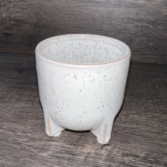 Mini Glass Cream with Brown Specks Desk Planter‎ - Picture 1 of 4